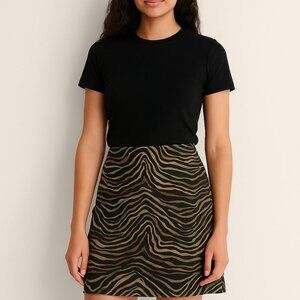 Vintage Linda Allard Ellen Tracy Zebra Print A-Line Skirt Cotton Blend Size 6